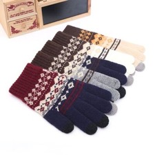Snowflake Pattern Wrist Gloves - Full Finger Warm Knitted Cashmere Wool Glove