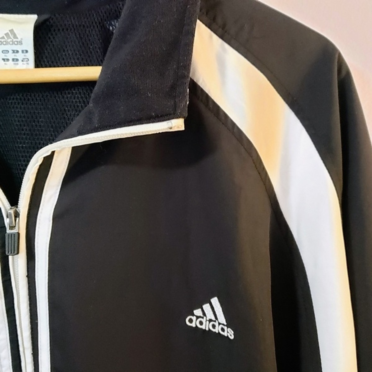 Adidas ClimaProof Windbreaker Black White Stripes Full Zip