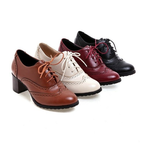 Womens Mid Block Heel Lace Up Brogue 