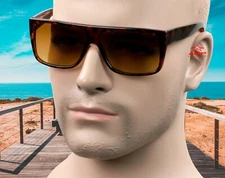 Gangster Flat Top Square Sunglasses LOC Style Gradient Lite Brown Tortoise K60A