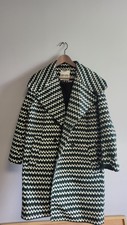 Kenzo Women's Size 38 Blend Green-white Checked Long Jacket/ Overcoat