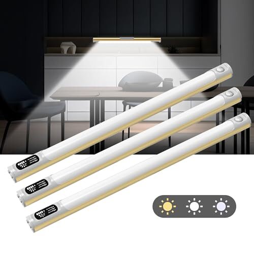 64 LED Under Cabinet Lights, 3 Color Dimmable Motion 3600mAh - 3 Pack Gold