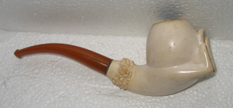 Antique Elegant Hand Holding Egg/Bowl Meerschaum Tobacco Pipe w/floral Braclet