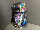 Vintage Fenton Plum Iridescent Carnival Glass Bear Marked W/Original Price Tag