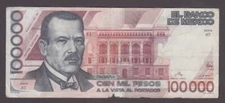 MEXICO P.94-3673 100000 100,000 100.000 PESOS 2.9.1991 SERIE AT SEE SCAN   23 07