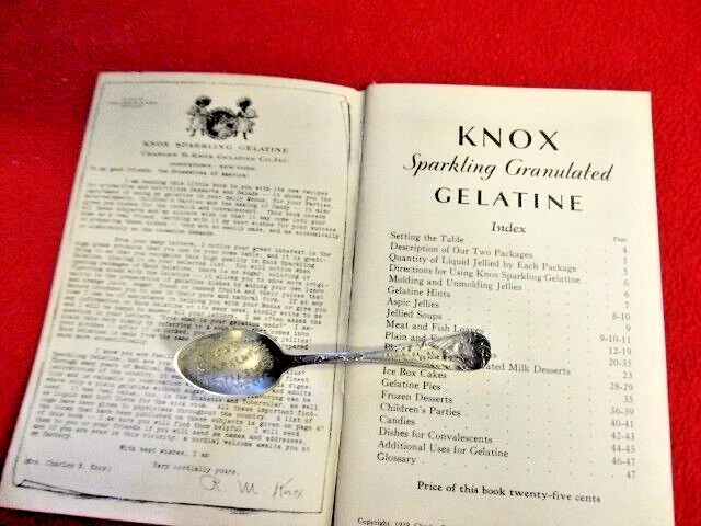 KNOX'S FOLLETO DE GELATINA CHISPEANTE Y PLATO ESTERLINA CUCHARA 1898 Foto 3 de 4