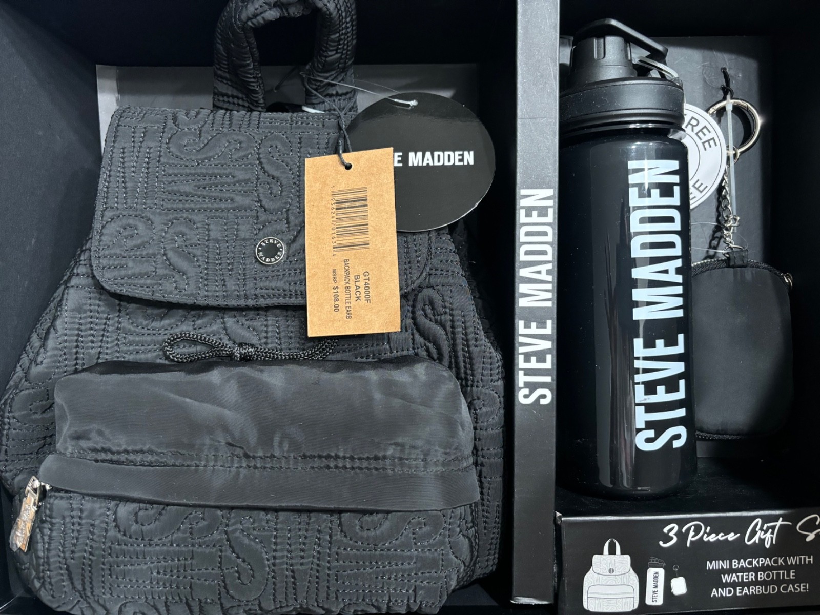 NEW Steve Madden Backpack 3-piece Gift Set w/Water Bottle & 