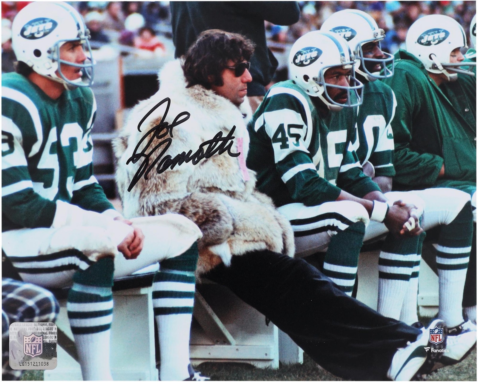 Joe Namath Autographed Signed New York Jets "8 x 10" Fur Coat Sideline Photograph 