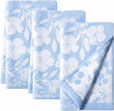 3pcs Floral Hand Towels 14 x 29 Inch 3D Blue Flowers Jacquard Hand Towel for