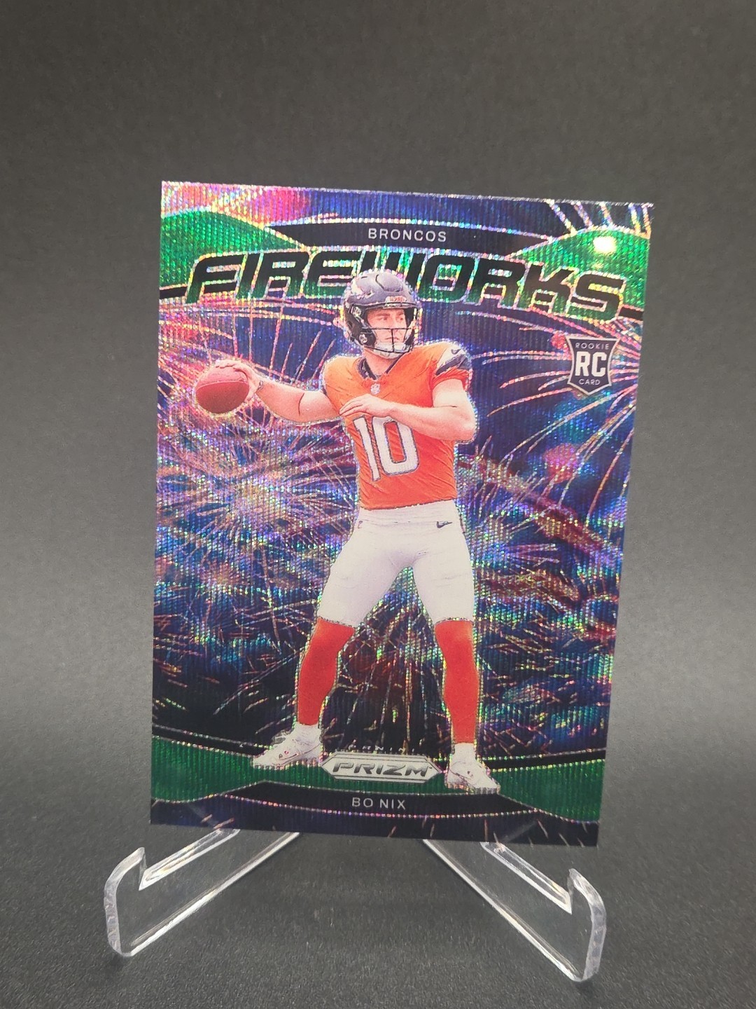 2024 Panini Prizm - Fireworks Bo Nix #23 Green Wave Prizm (RC)