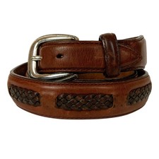Brighton Brown Leather Braided Belt Size 36 Silvertone Buckle Mens Western Style