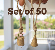 Handmade Rustic Metal Hanging Bells with Jute Rope   Set of 50 for Christmas
