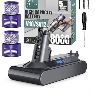 EGR 8000mAh Battery for Dyson V10/SV12 w/ 2 Filters, Protection Features