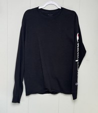 Champion Women  s Black Long Sleeve Tee Logo on Arm Size L