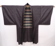 6317T08z410 Vintage Japanese Kimono Silk Men's HAORI Dark brown