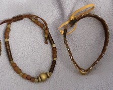 Pair handcrafted leather beaded bracelets adjustable boho