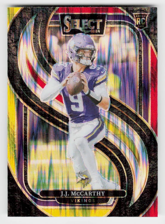 2024 Panini Select #134 J.J. McCarthy Red & Yellow Prizm Shock