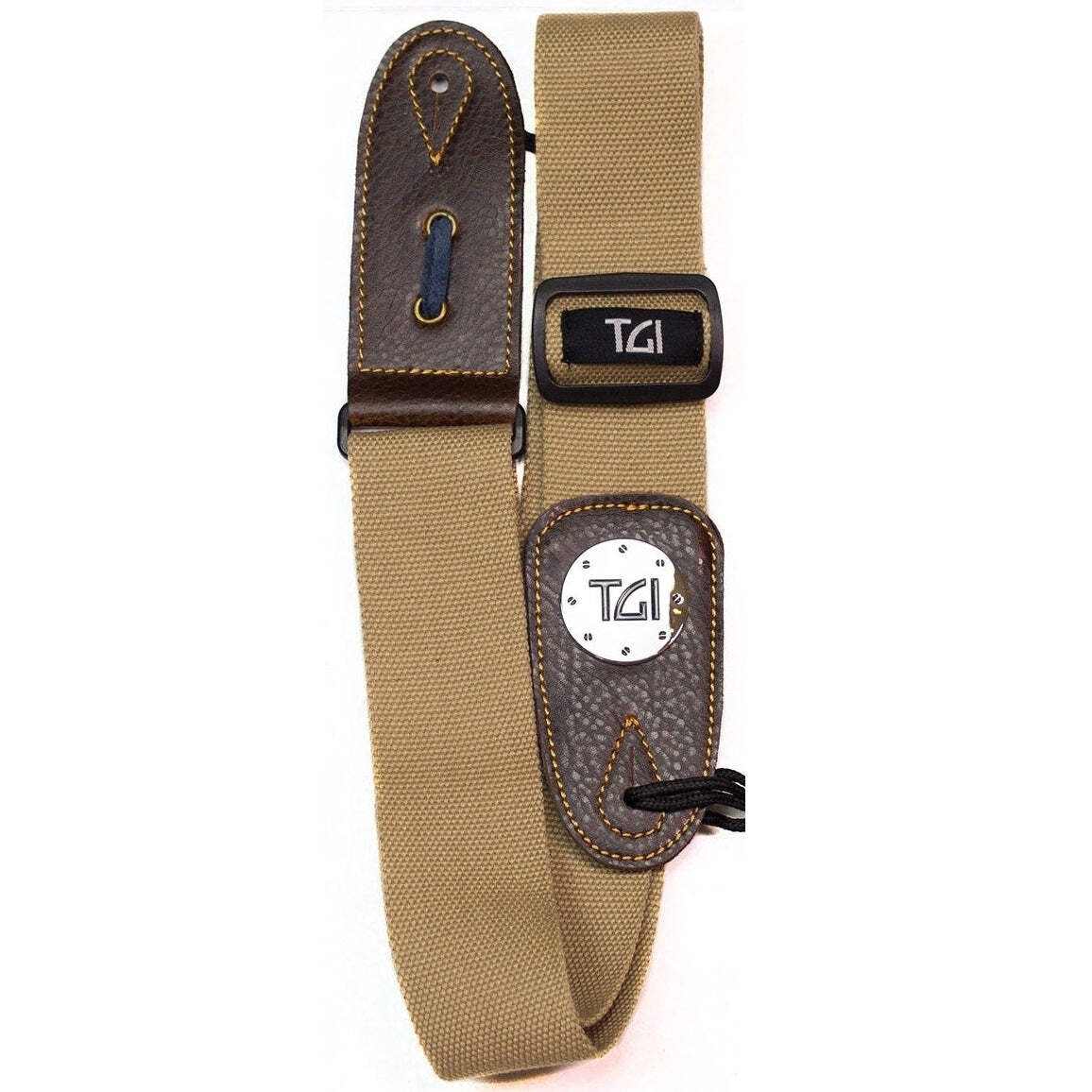 TGI Guitar Strap Woven Khaki With Leather Ends