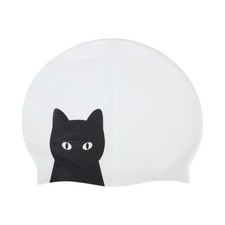 Silicone Waterproof Cartoon Swim Cap White Black Cat 1 Pc