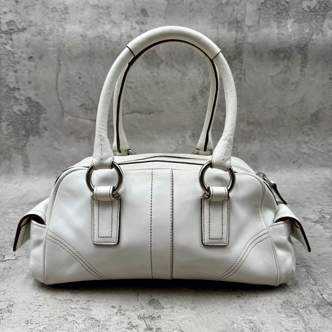 COACH Boston Bag Soho Mini Turnlock White Leather Y2K Shoulder
