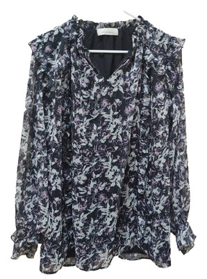 Whitney Morgan Womens Top 1X Long Sleeve Blouse Ruffle Front Semi Shear Chiffon