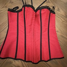 Women s Red/Black Boned Lace-Up Satin Strapless Corset Bustier Top M 0087