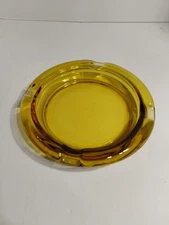Mcm Amber Glass Ashtray In Gold 4 Cigar Slots No Chips May Be Indiana Glass