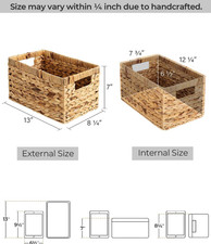 2-Pack Wicker Basket with Built-in Handles, Water Hyacinth Shelves, Handwoven