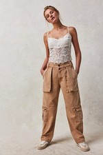 Free People We The Free Marx Slouchy Cargo Washed brown tan BOHO Jeans Size 29