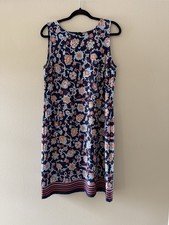 Talbots Women's Sleeveless Midi Nylon Dress Navy Floral Beach Cruise Size Large