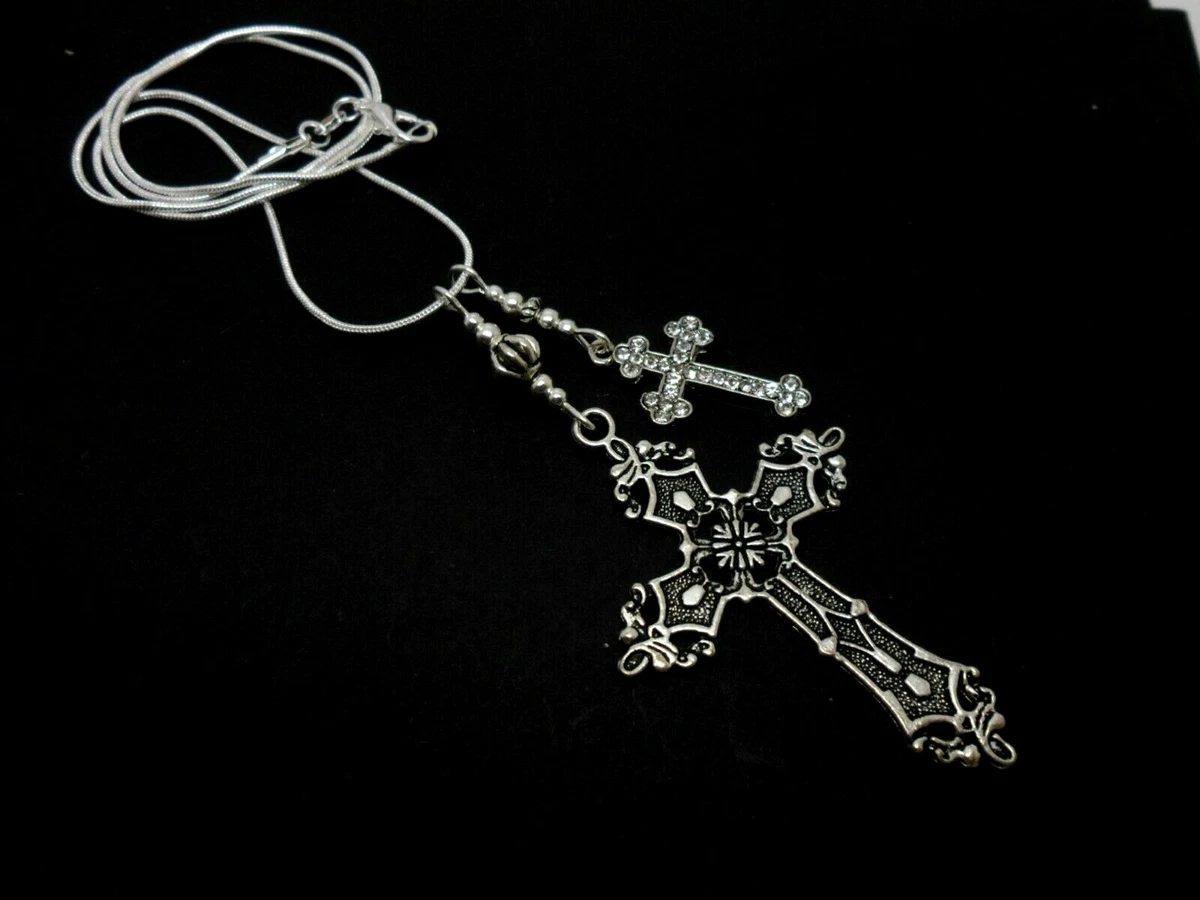 Silver diamante cross necklace deals