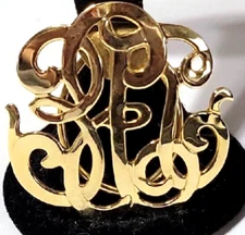 Vintage Ornate Shiny Gold Monogram Scarf Clip / Holder Gold-Tone, Scrolly