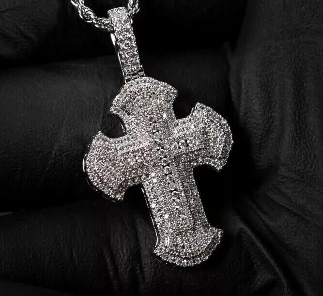 14K White Gold Plated Cross Pendant Round Cut Moissanite 2.50 Ct eBay