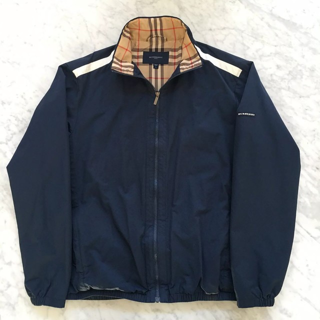 BURBERRY GOLF NAVY SHOWERPROOF JACKET NOVA CHECK PRINT LINING L 100