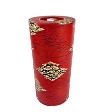 VTG Asian Japanese Tea Canister Caddy Metal Tin Washi Paper Lid Red Print 10"