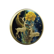 Deer Coin Stag Animal Chinese With You All The Way Companion Love Gift Gold Coin