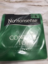 No Nonsense Control Top Pantyhose Black A48 Sheer toe Size B Vintage
