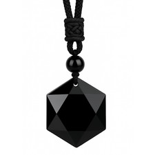Obsidian Pendant Star Necklace Black Hexagram Gemstone Protection Crystal Corded