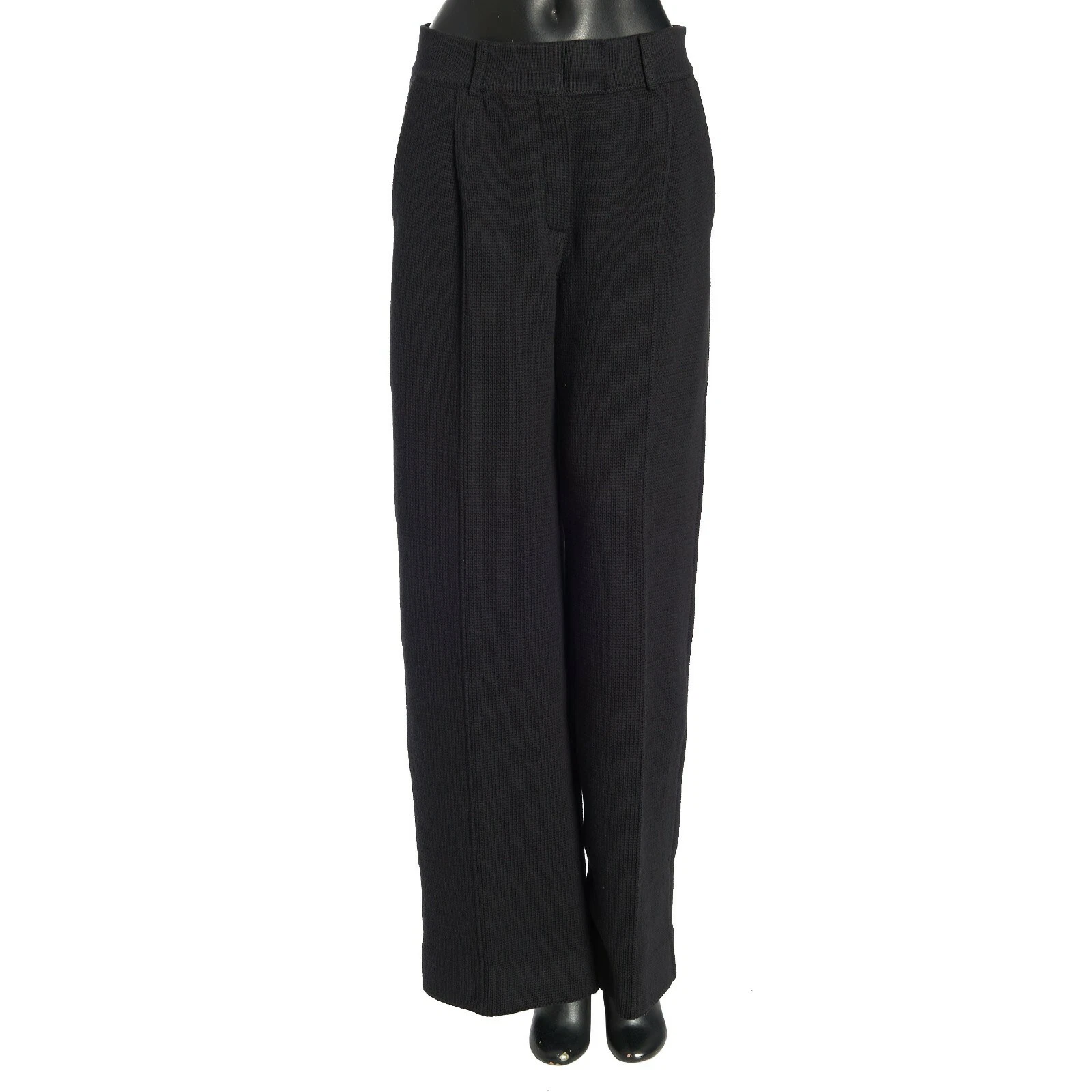 Fendi — FENDI 1290$ Black Cotton Knit Trouser Pants, Wide Leg
