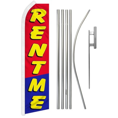 Rent Me Red & Blue Super Swooper Flag & Flag Pole Kit & Ground Spike