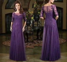 Vintage Purple Mother of The Bride Dress Half Sleeves A-Line Groom Mother's Gown