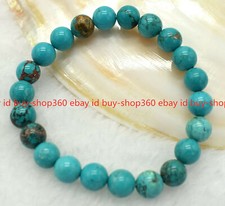Natural 10mm Green Turquoise Round Gemstone Beads Stretchable Bracelet 7.5