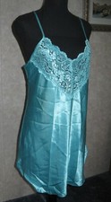 Secret Treasures blue satin blue lace accents baby doll nightie size S