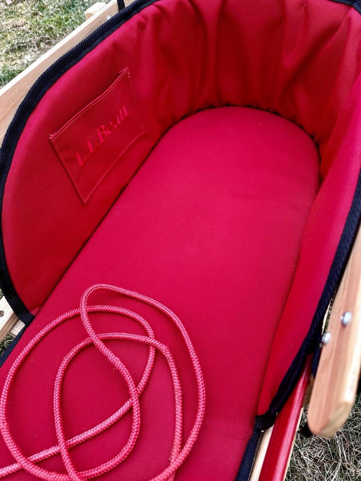 LL Bean Pull Sled Set w/ Cushion Wood Wooden Youth Kids 39” X 18” X 13