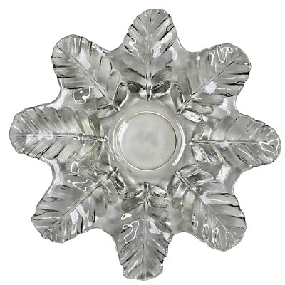 Antique Glass Trinket Dish Candle Holder Snowflake Winter Décor 7in Ice Theme