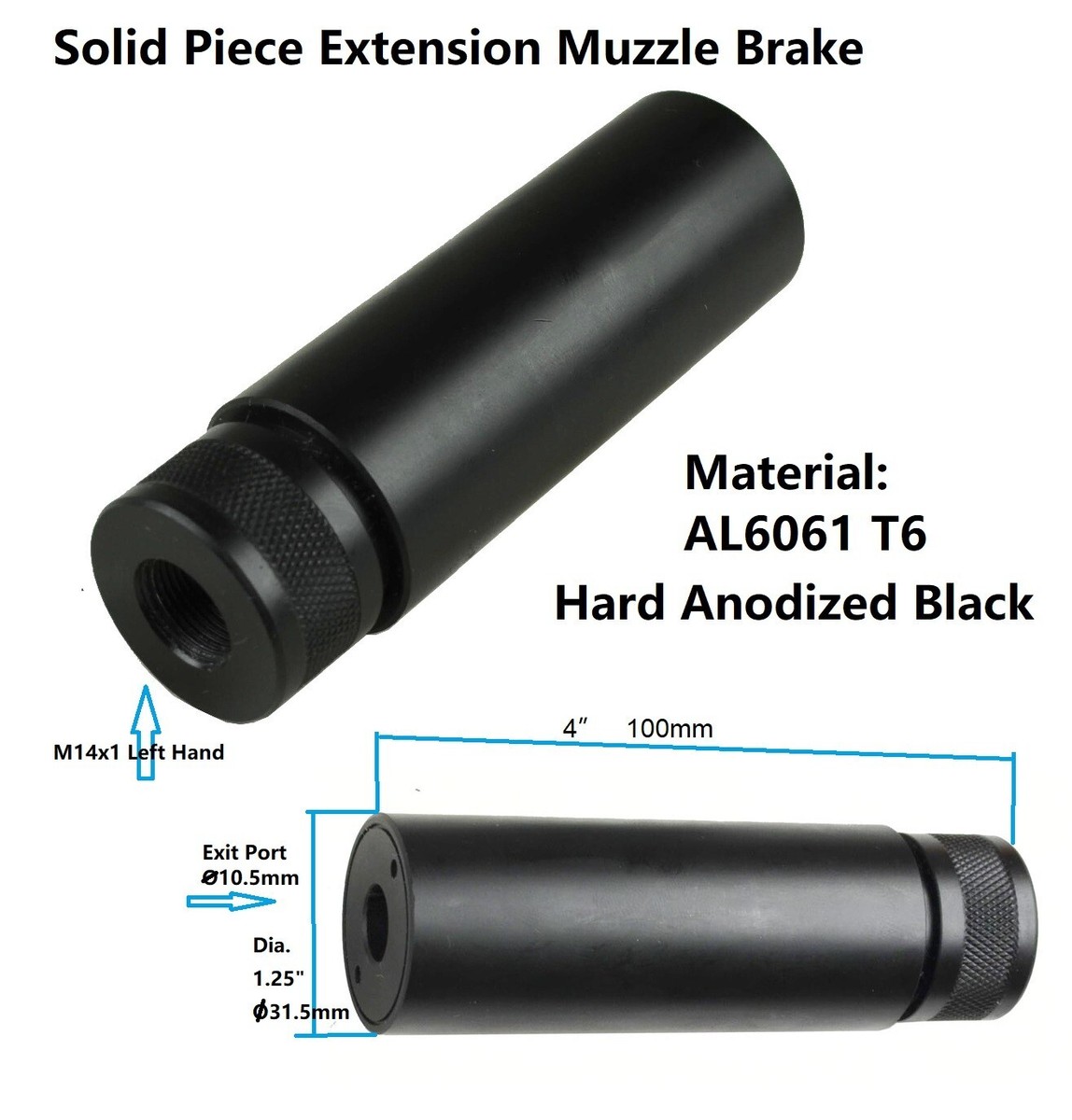 6061 T6 Hard Anodized Aluminum M14x1 LH Barrel Extension Tube 4