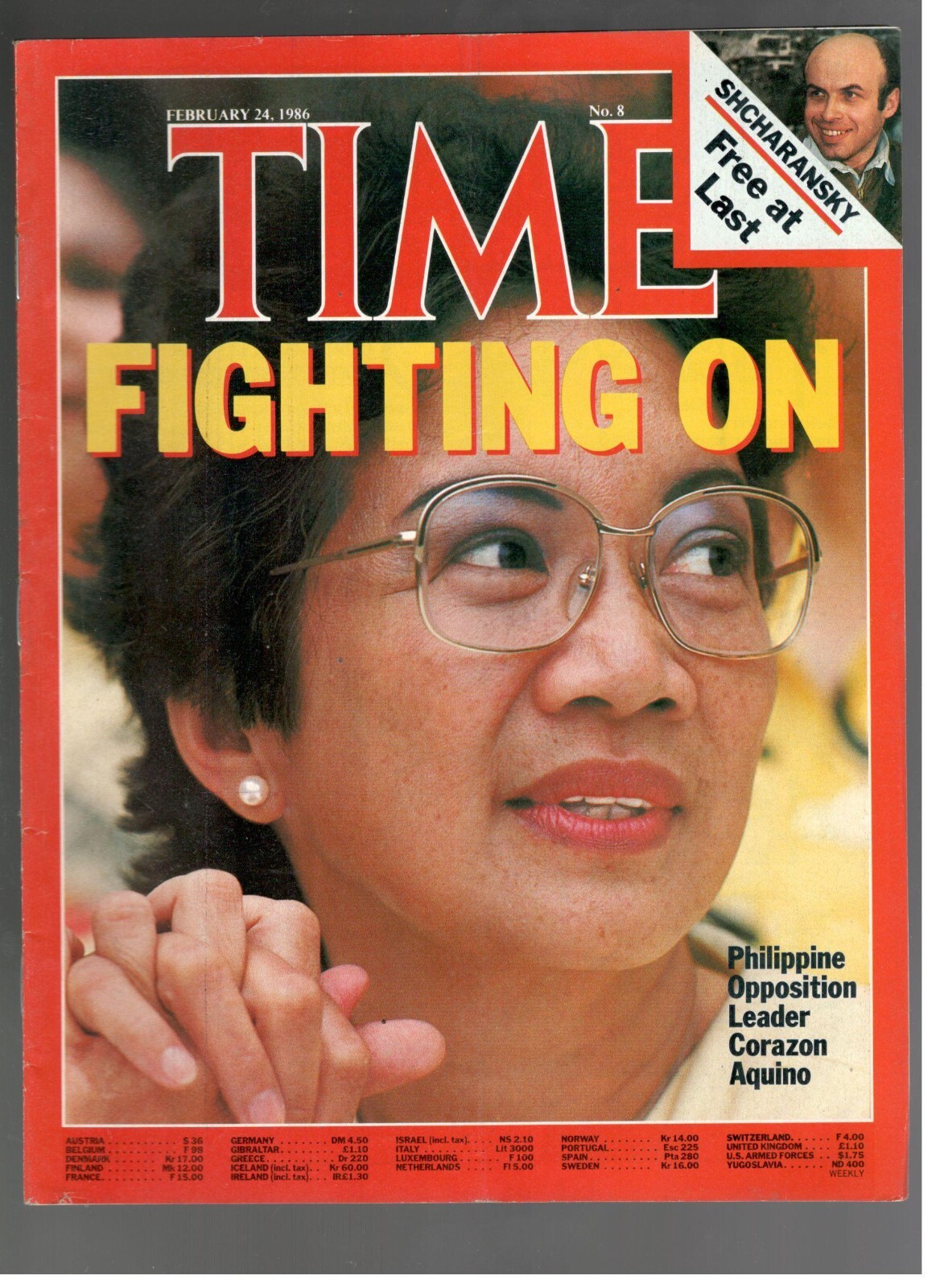 Corazon Aquino Leader Philippine Time February 24, 1986 Magazine Fighting On eBay