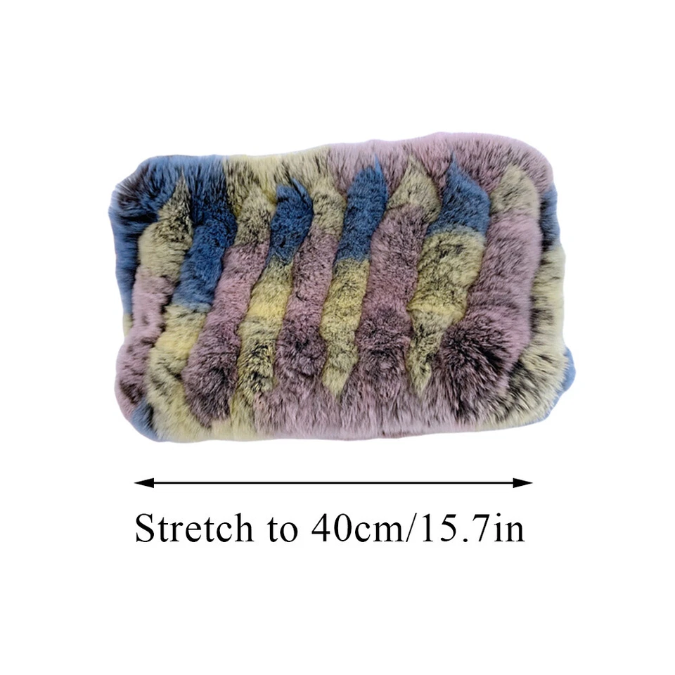 Diademas de piel de conejo Rex real hechas a mano para mujer bufandas invierno cálido elástico rebotar Foto 2 de 4