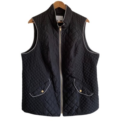 Charter Club Zip Up Quilted Pocket Vest Black Grey Women's XS Black