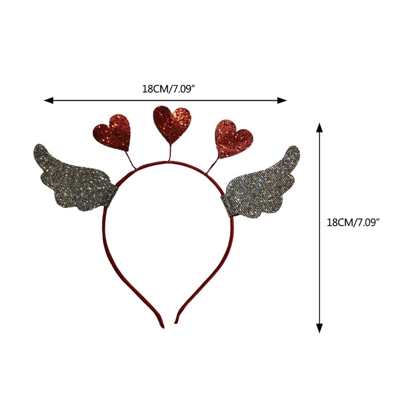 Valentines Day Headband for Girls Ladies Heart&Wing Hairband for